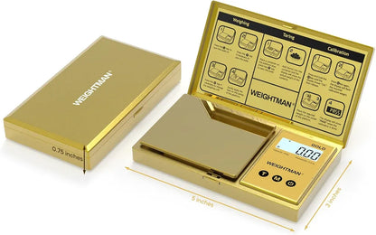 Gold Digital Scale Gram, 200g/0.01g Pocket Scale Gold Titanium Plating, LCD Backlit Display, Mini Jewelry Scale with 6 Units, Auto Off, Tare Function for Food, Coins, Battery Included