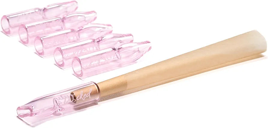 5PCS Reusable W'cked Glass Filter Tips for Pre Rolled Rolling Paper Cones Pink