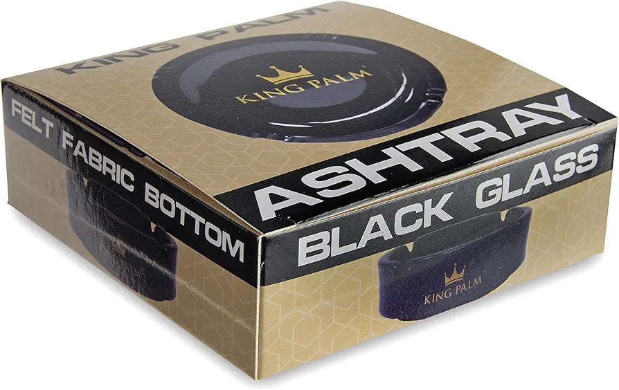 King Palm Round Glass Cigarette Ashtray - Black - Indoor/Outdoor