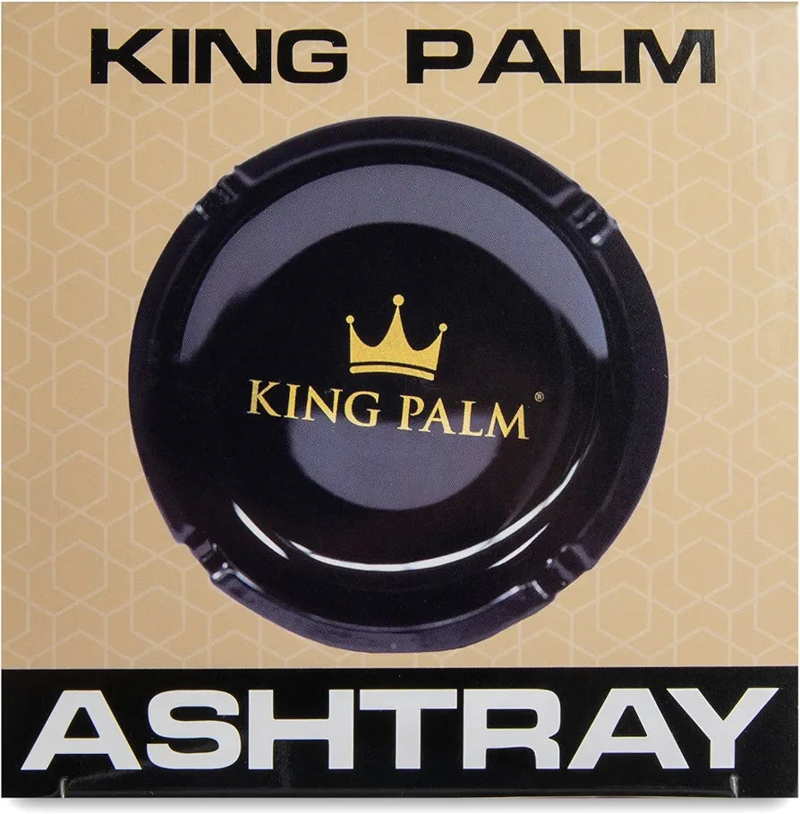 King Palm Round Glass Cigarette Ashtray - Black - Indoor/Outdoor