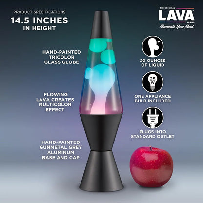 LAVA The Original Lamp - 14.5" Gunmetal Grey - Classic Liquid Motion Lamp - Tri-Colored Green/Blue/Purple