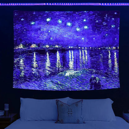 Van Gogh Starry Night Blacklight Tapestry Blacklight 59"x51"