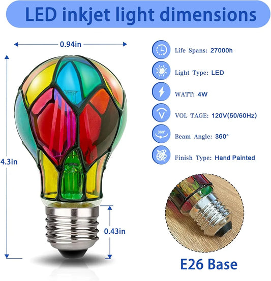 Stained Glass Light Bulb LED Bulbs,Dimmable Light Bulb,3.5W E26 Base
