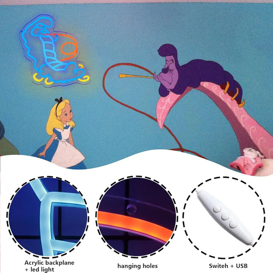 Alice in Wonderland Blue Caterpillar Neon Sign