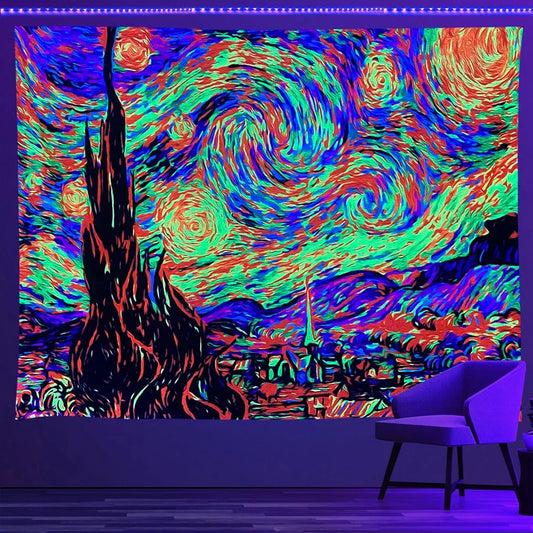Van Gogh Cypreses Blacklight Tapestry Blacklight 59"x51"