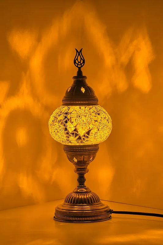 Mosaic Stained Glass Turkish Lamp White