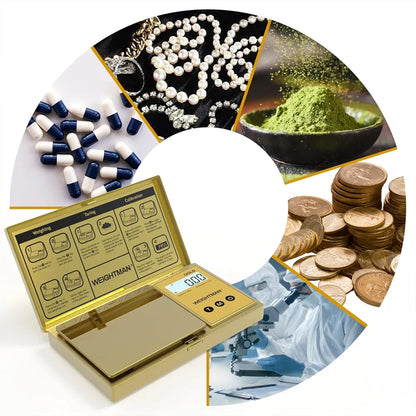 Gold Digital Scale Gram, 200g/0.01g Pocket Scale Gold Titanium Plating, LCD Backlit Display, Mini Jewelry Scale with 6 Units, Auto Off, Tare Function for Food, Coins, Battery Included