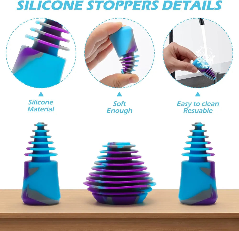 Silicone Cleaning Plugs, 3PCS Silicone Cleaning Stoppers, with 8PCS Bottle Brushes Set for Cleaning, Storaging, and Proofing Glass Water Pipes