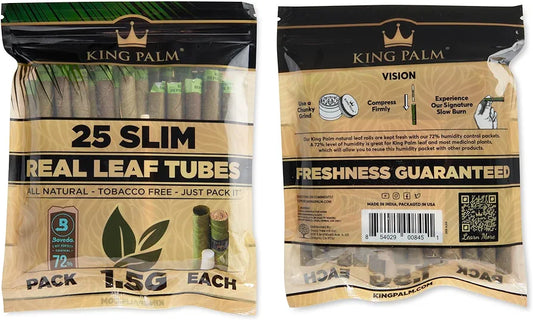 King Palm Slim Size Natural Pre Wrap Palm Leafs (1 Pack of 25, 25 Rolls Total)