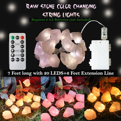 Rose Quartz Crystal Decorative String Lights 8.5 FT 20 LED Color Changing
