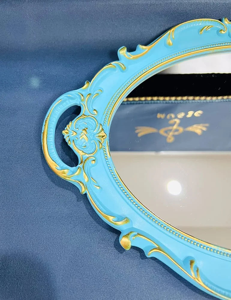Schones Geschaft Decorative Mirror Tray (14.4”x 9.8”) (Blue - Oval)