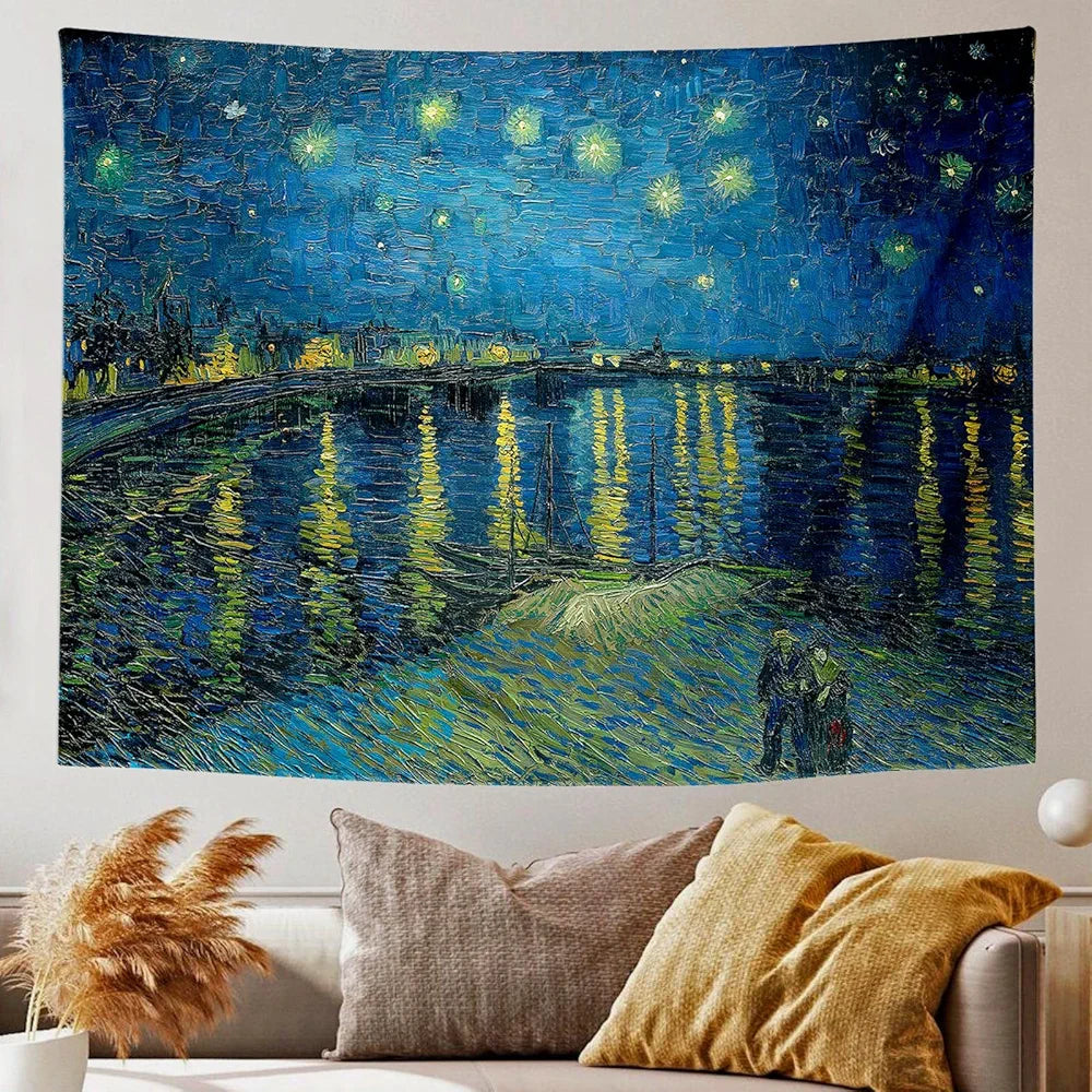 Van Gogh Starry Night Blacklight Tapestry Blacklight 59"x51"