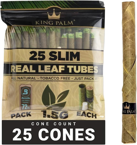 King Palm Slim Size Natural Pre Wrap Palm Leafs (1 Pack of 25, 25 Rolls Total)