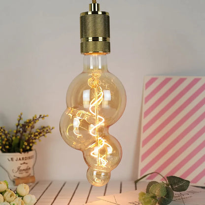 Large Vintage Light Bulb Bubble Light Bulb 4W Bubble Shaped LED Oversized Edison Bulb 2300K Warm White Amber Glass Spiral Flexible Filament E26 Base