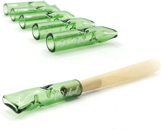 5PCS Reusable W'cked Glass Filter Tips for Pre Rolled Rolling Paper Cones Green