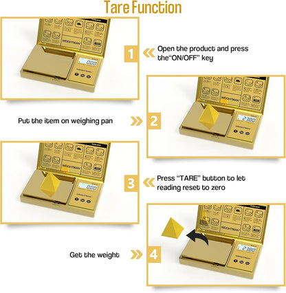 Gold Digital Scale Gram, 200g/0.01g Pocket Scale Gold Titanium Plating, LCD Backlit Display, Mini Jewelry Scale with 6 Units, Auto Off, Tare Function for Food, Coins, Battery Included