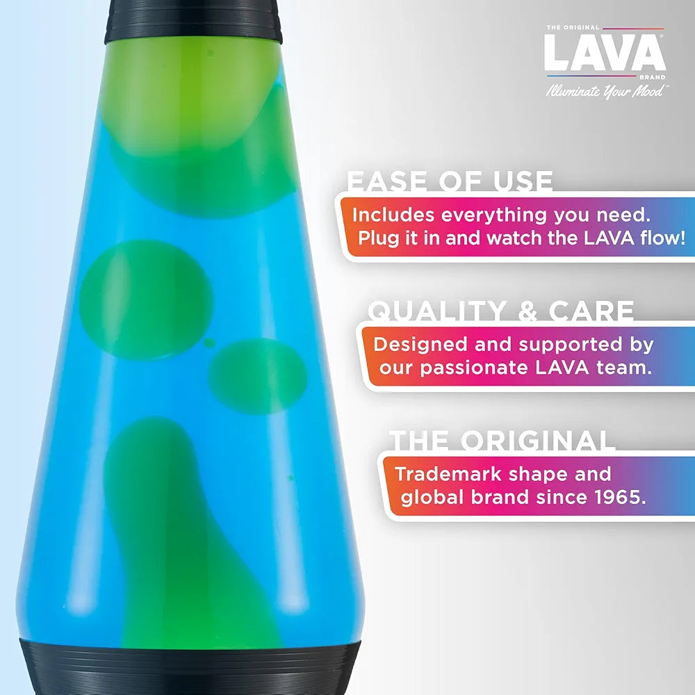 LAVA The Original Lamp - 14.5'' Vinyl Record Grooved Base - Classic Liquid Motion Lamp - Yellow and Blue Liquid