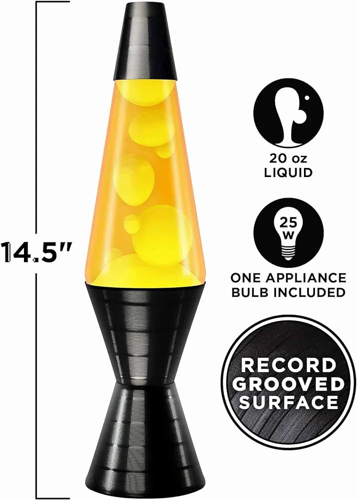 The Original LAVA® Lamp 14.5'' Vinyl Record Grooved Base - Classic Liquid Motion Lamp - Yellow Lava and Orange Liquid