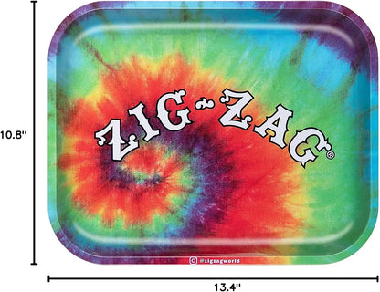 ZIG-ZAG Tye Dye Rolling Tray - Large Metal Tray with Elegant Design, Sleek Finish, and Smooth Rounded Corners