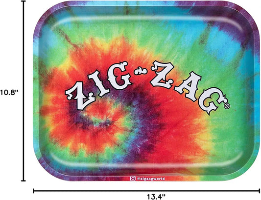 ZIG-ZAG Tye Dye Rolling Tray - Large Metal Tray with Elegant Design, Sleek Finish, and Smooth Rounded Corners