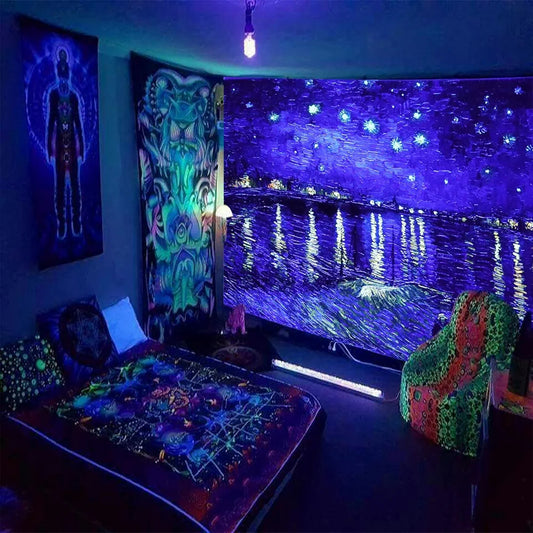 Van Gogh Starry Night Blacklight Tapestry Blacklight 59"x51"