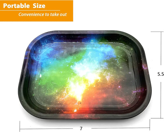 Metal Rolling Tray with Magnetic Lid, Galaxy Printing Rolling Tray with Lid (7”x5.5”)