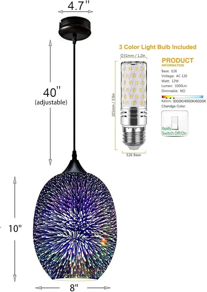 3D Glass Colorful Pendant Light Fireworks Pendant Light Colorful Light Fixture