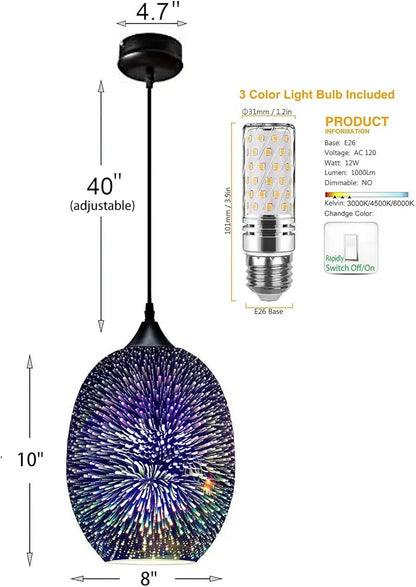 3D Glass Colorful Pendant Light Fireworks Pendant Light Colorful Light Fixture
