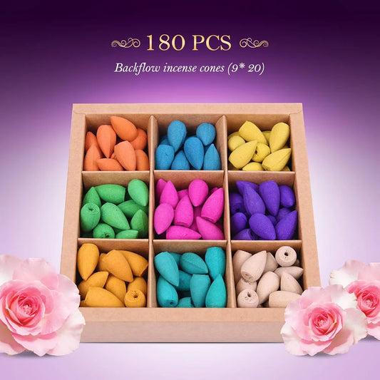 Backflow Incense Cones 180 Pcs of 100% Natural Handwork Scents