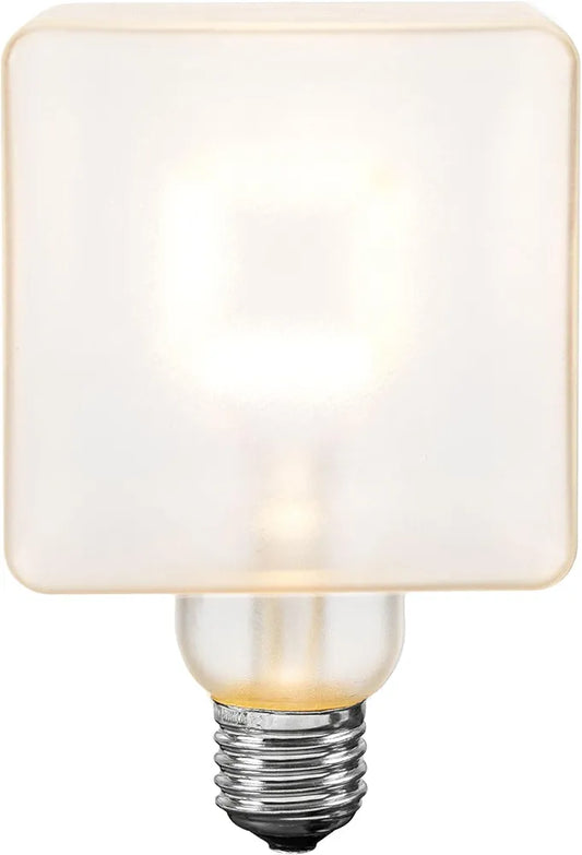 LED Cube Light, Unique Edison Bulb with Square Filament, Large Decorative Lamp, String, or Pendant Bulb, E26 Medium Base, 5W (50 Watt Equivalent) 2700K Warm White, Clear Coated Glass